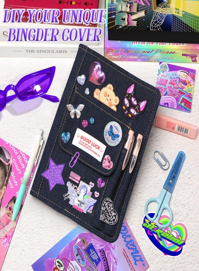 Toplive A5 Refillable Notebook Binder, A5 Denim 6 Ring Binder Cover with 100 Sheet Filler Paper, Y2K Personal Journal Notebook for Girls Women School College Students, Dark DENIM - Image 3