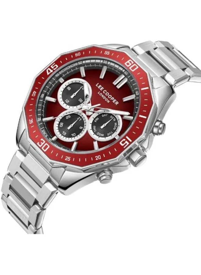 Lee Cooper Lee Cooper Men's VX9JE1 Movement Watch, Multi Function Display and Metal Strap - LC08021.380, Red