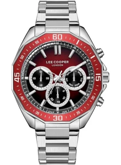 Lee Cooper Lee Cooper Men's VX9JE1 Movement Watch, Multi Function Display and Metal Strap - LC08021.380, Red
