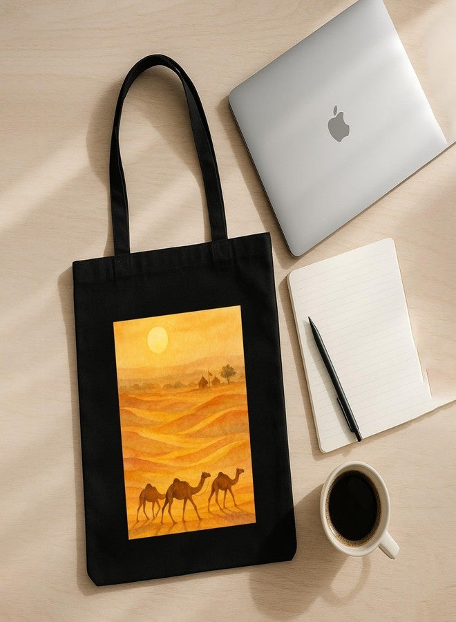 Megrok Rajasthan Desert Art Tote Bag for Women | Front A4 Size Printed Pocket | 16x14 Inch Landscape Cotton Bag | Spacious Travel Companion - Image 5
