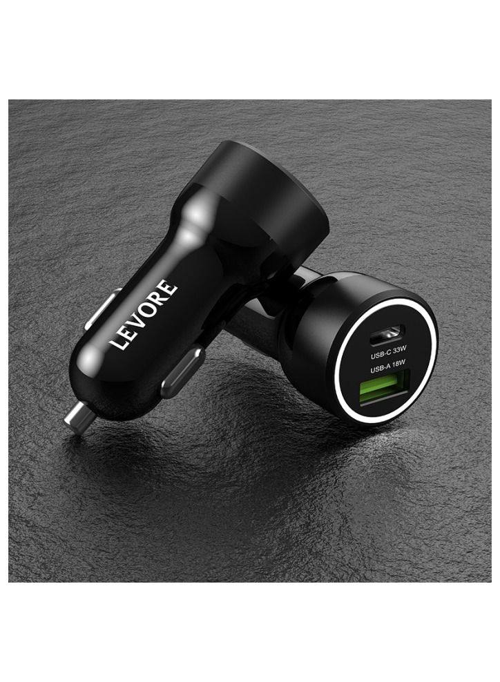 Levore Car Charger 51W USB-C PD and USB-A- Black - Image 5