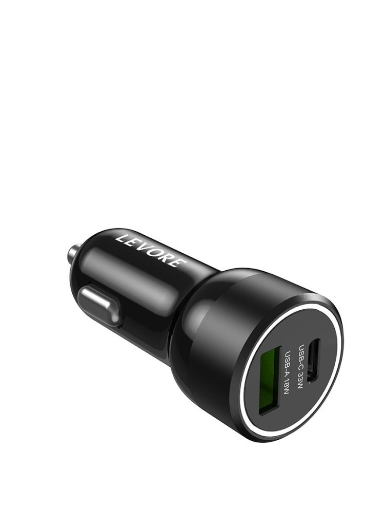 Levore Car Charger 51W USB-C PD and USB-A- Black - Image 1