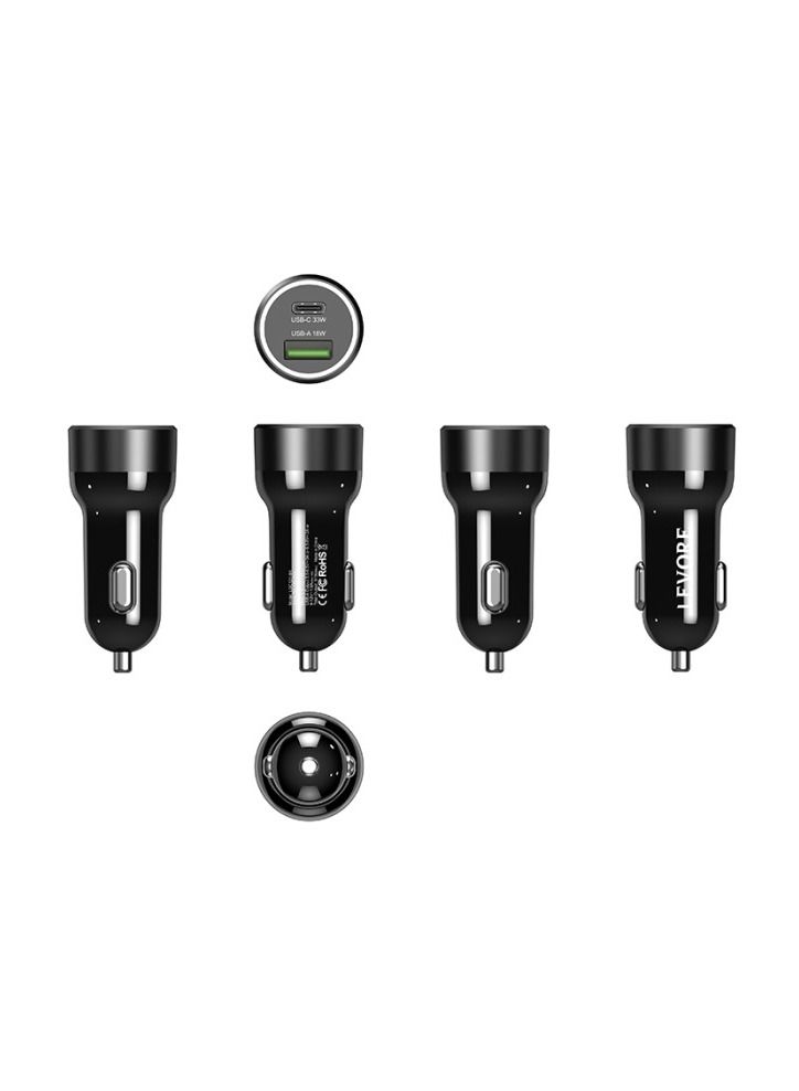 Levore Car Charger 51W USB-C PD and USB-A- Black - Image 4
