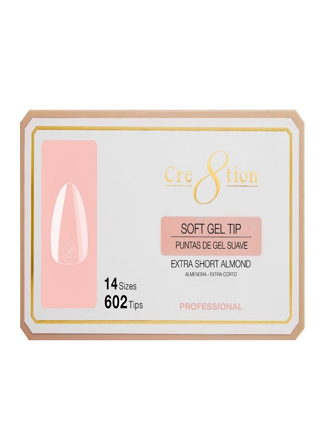 Cre8tion Soft Gel Nail Tips, Extra Short Almond Shape, 602 Tips in 14 Sizes (00-9) for Professional Nail Extensions - Image 1