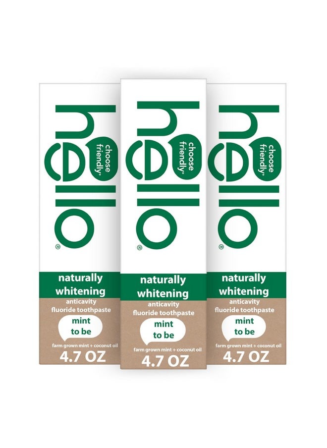 Hello Hello Naturally Whitening Fluoride Toothpaste, Natural Peppermint Flavor and Tea Tree Oil, Peroxide Free, Gluten Free, SLS Free, 3 Pack, 4.7 OZ Tubes  - Image 1