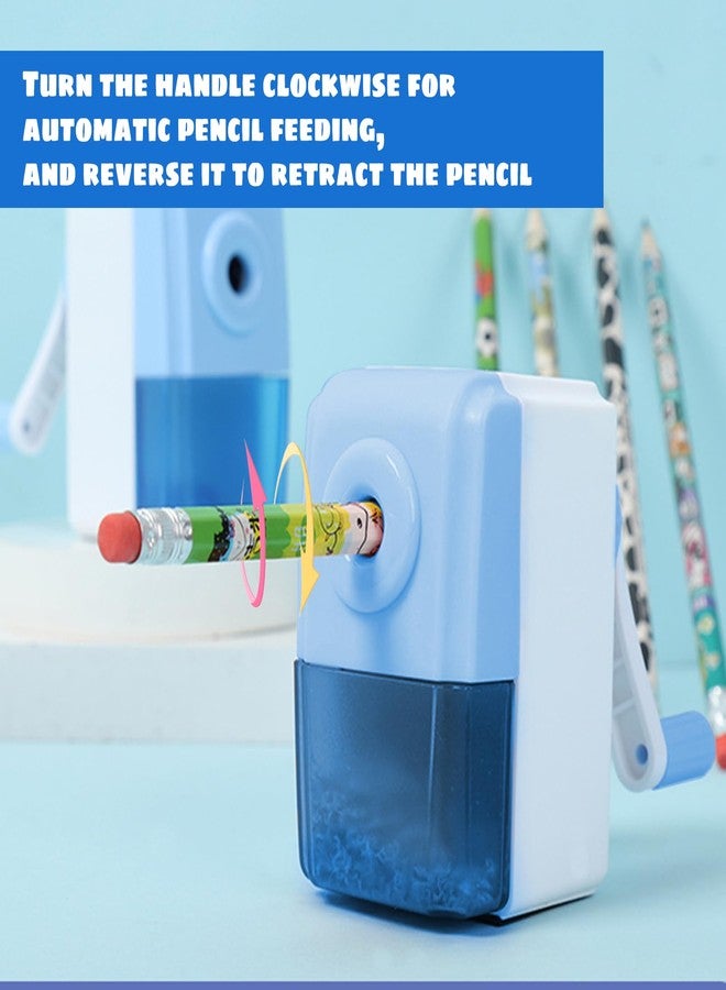 IVICOO Colored Pencil Sharpener for Kids with One-Handle Operation,Pencil Sharpener Manual with Transparent Container and Non-Slip Base(1 Pack,Blue) - Image 3