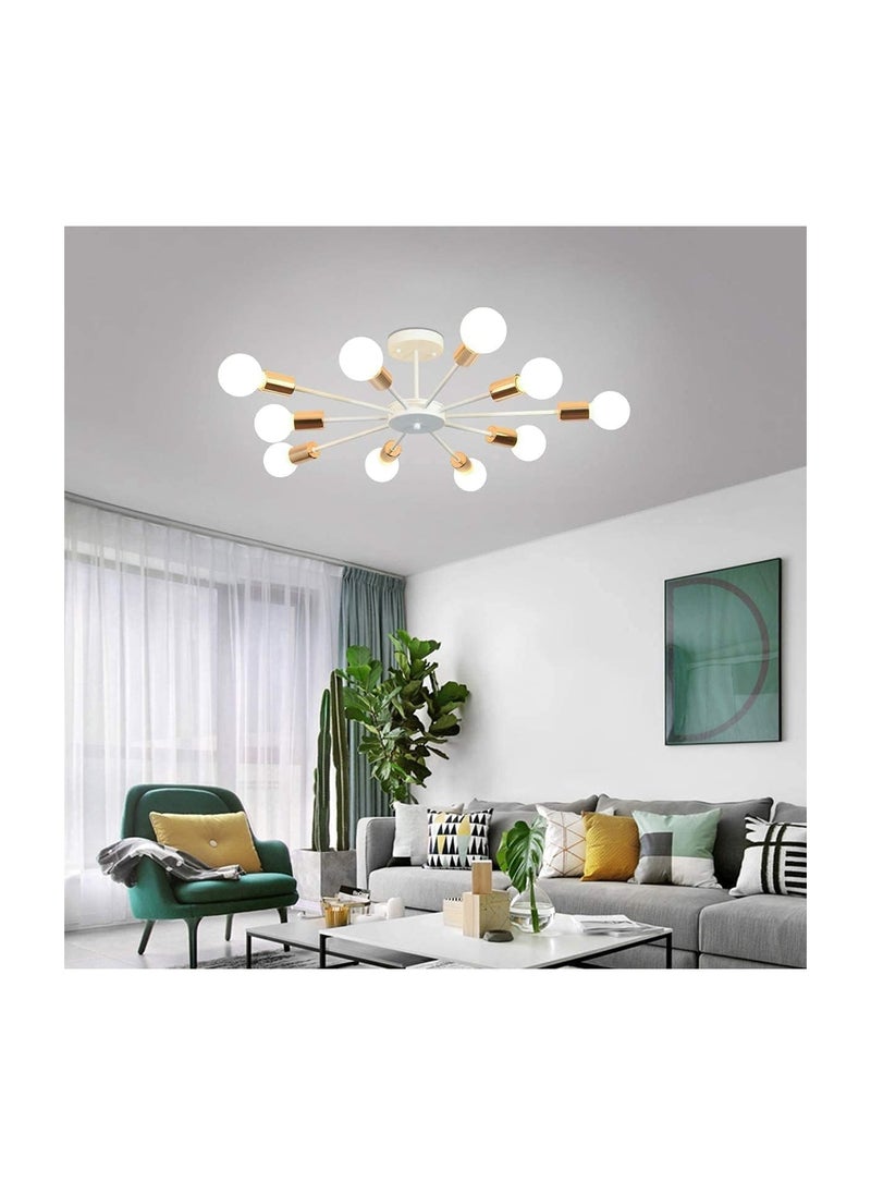 RATSAW 10 Light Sputnik Ceiling Light Adjustable White Metal Ceiling Light Modern Industrial Chandelier Semi Flush Mount Ceiling Light for Living Room Bedroom Bulbs not Included White 10 Light  - Image 2