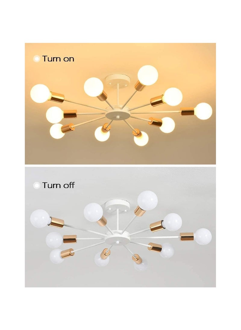 RATSAW 10 Light Sputnik Ceiling Light Adjustable White Metal Ceiling Light Modern Industrial Chandelier Semi Flush Mount Ceiling Light for Living Room Bedroom Bulbs not Included White 10 Light  - Image 4