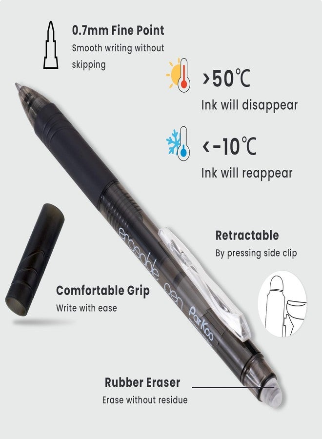 ParKoo 20 Pack Retractable Erasable Gel Pens Clicker, Fine Point 0.7 mm, Make Mistakes Disappear, Black Pens for Writing, Journaling and Crossword Puzzles - Image 4