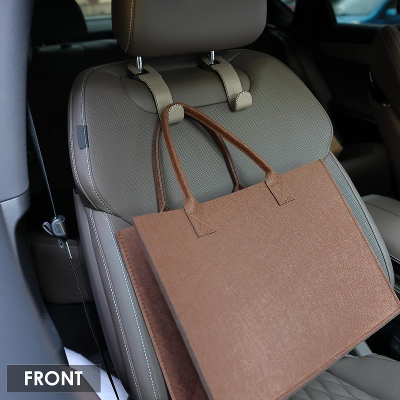AMVOYOA Leather Car Hooks for Headrest - Fully Leather-Wrapped U-Shaped Purse Holder for Car, Flexible Seat Back Organizer & Durable Car Accessories for Purses, Bags, Coats & More (Beige, 2 Pack) - Image 3