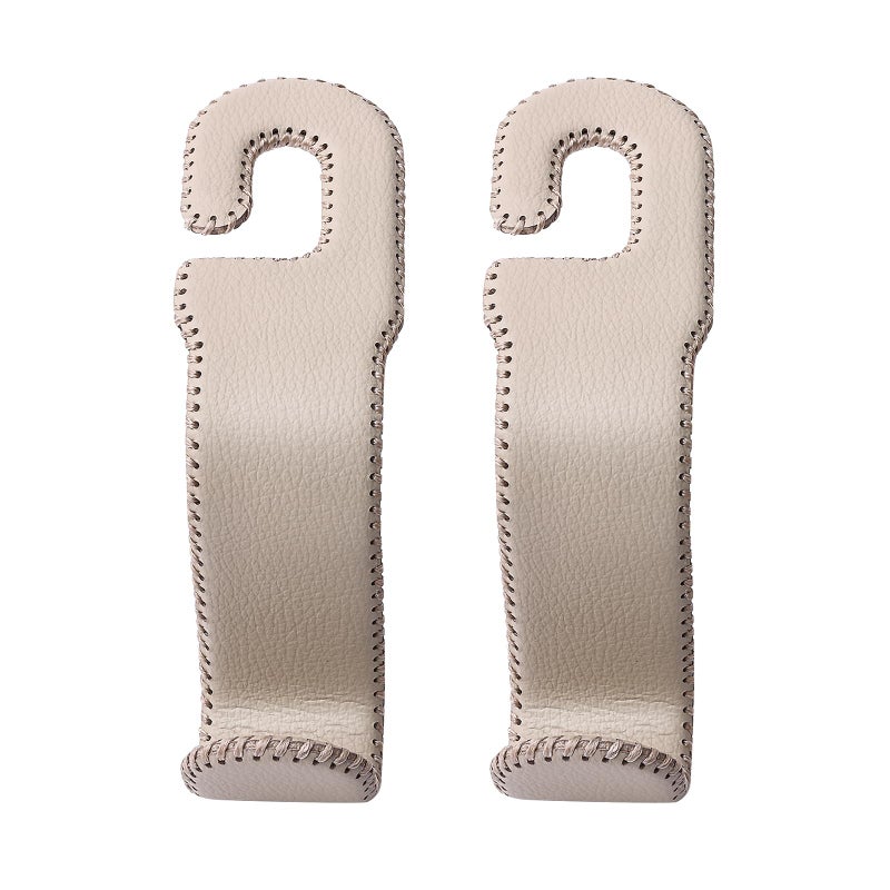 AMVOYOA Leather Car Hooks for Headrest - Fully Leather-Wrapped U-Shaped Purse Holder for Car, Flexible Seat Back Organizer & Durable Car Accessories for Purses, Bags, Coats & More (Beige, 2 Pack) - Image 1