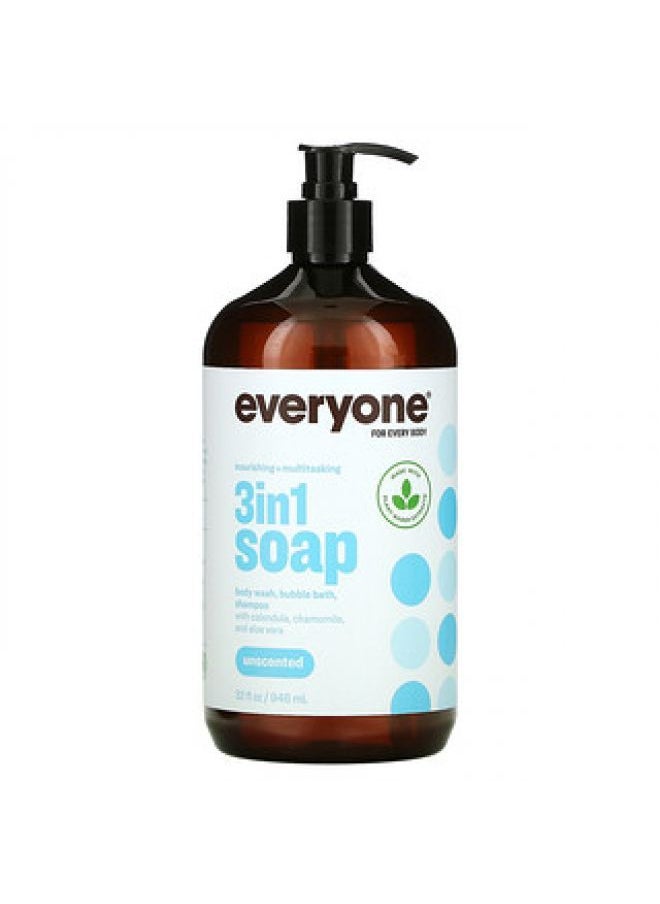 Everyone Everyone 3 In 1 Soap Body Wash Bubble Bath Shampoo Unscented 32 fl oz 946 ml 