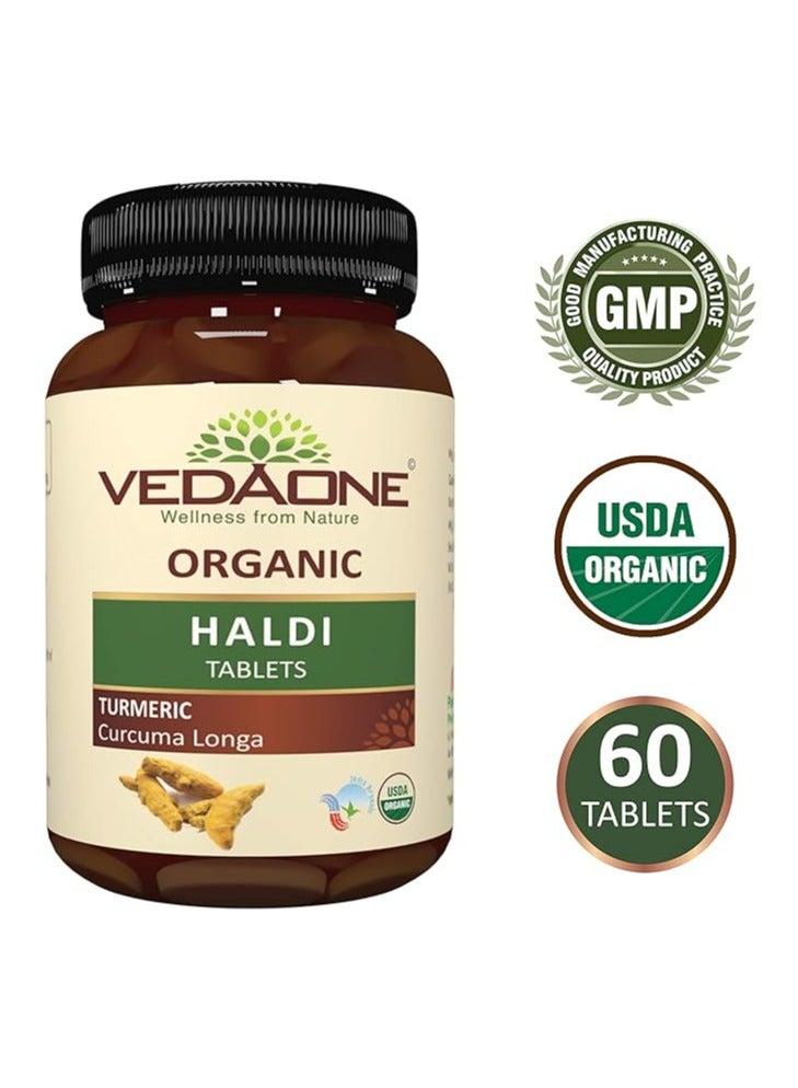 VEDAONE USDA Organic Haldi (Turmeric) 750mg - 60 Tablets For Digestive Support