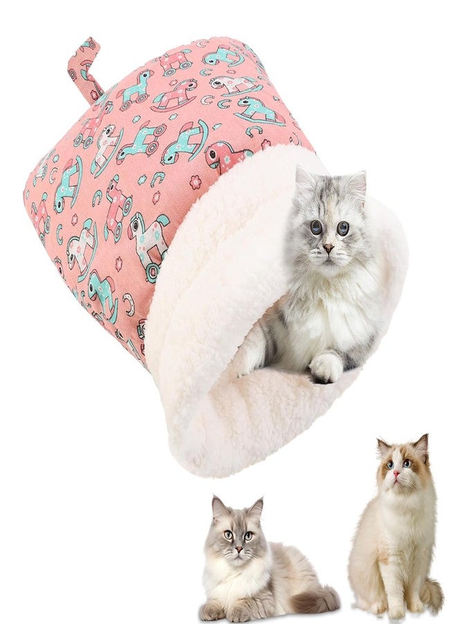 Cat Sleeping Bag for Indoor Cats, Comfortable Warm Semi-Enclosed Cat Winter Sleeping Bag Pet Bed with Cave for Cats 6-8kg (Pink) - Image 1