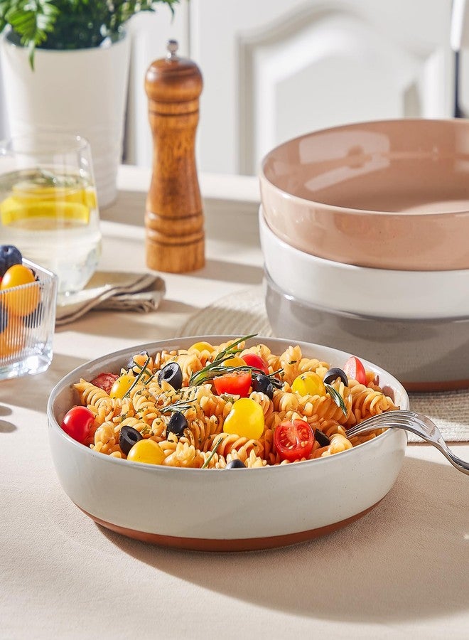 MALACASA Large Pasta Bowls Set of 4, 48 OZ Salad Bowls Serving Bowls for Dinner, Ceramic Soup Bowls Pasta Plates for Serving, Stackable, Microwave & Dishwasher Safe, Multicolor, Series TARA - Image 5