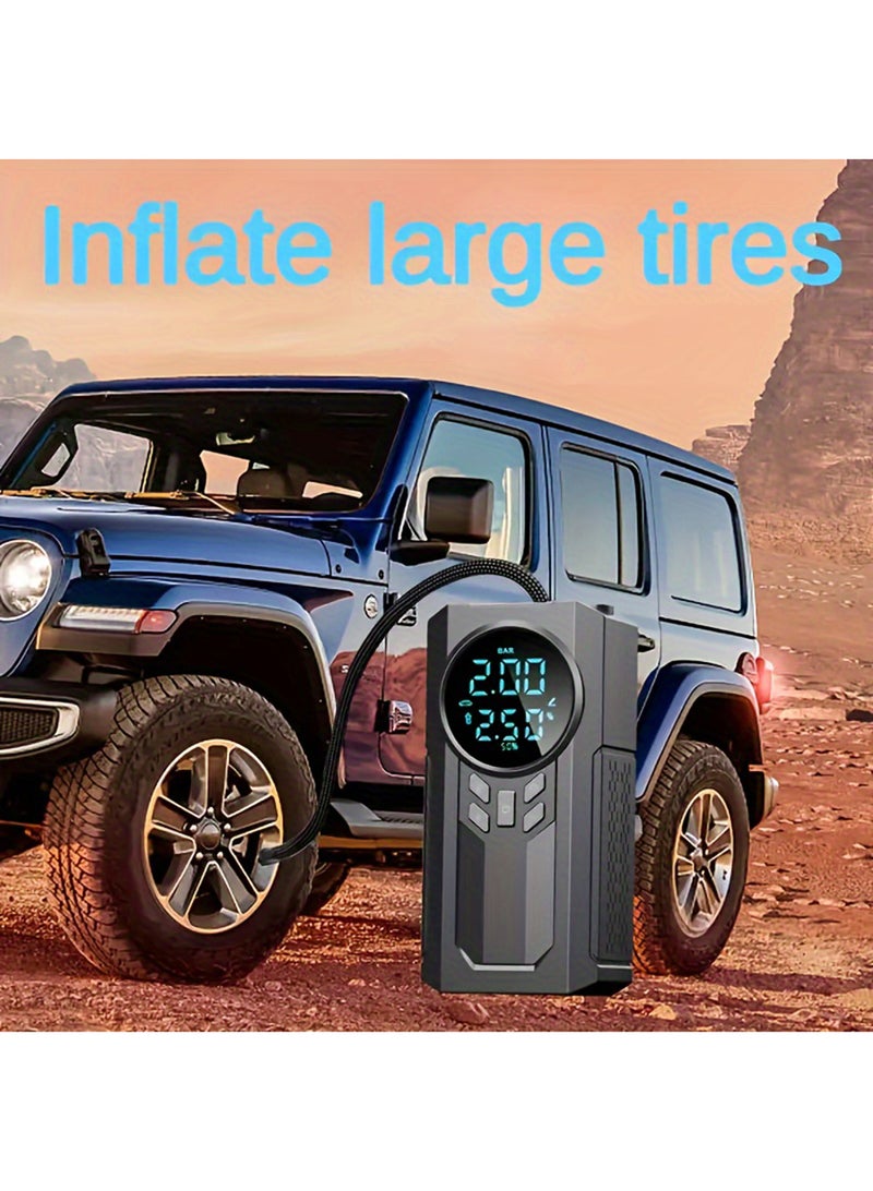 Portable Cordless Car Battery Emergency Starter, Tire Air Pump, Air Compressor To Easily Inflate Tires, LED Display, With Flashlight, Mobile Power Supply, Large Capacity Storage - Image 2