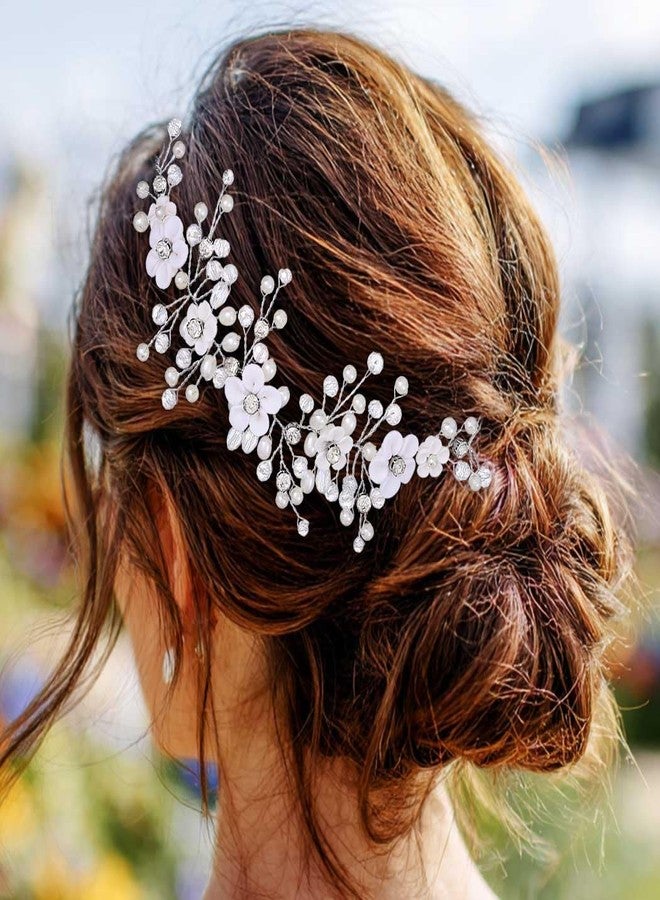 جورايس GORAIS زهرة العروس تاج فضي مرصع بأحجار الراين إكسسوارات شعر العروس للنساء والفتيات - Image 3