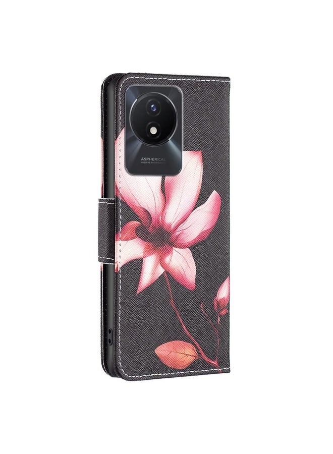 HuHa Case Cover For vivo Y02 4G Colored Drawing Pattern Leather Phone Case(Lotus) - Image 3