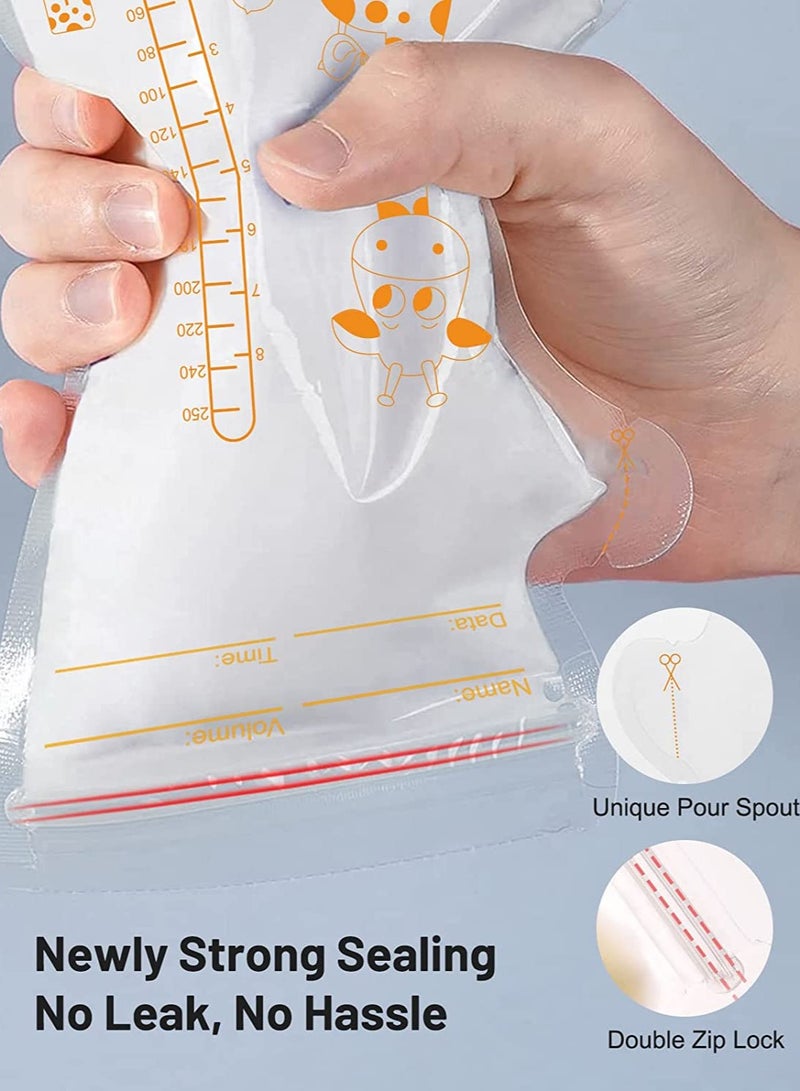 SOLARAE 8.5 OZ Breast Milk Storage Bags - 30 Pack, Double Zip Lock, Self-Standing, Pre-Sterilized Containers for Safe Milk Storage, Space-Saving Flat Design. - Image 3