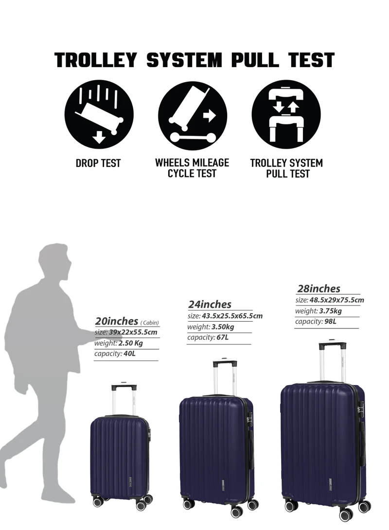 Parajohn L (28 INCH) Large 28-Inch ABS Material Lightweight Hardshell Luggage Trolley | carrying 30kg Durable Hardsided Spinner Trolley Suitcase Navy  | Best Price UAE