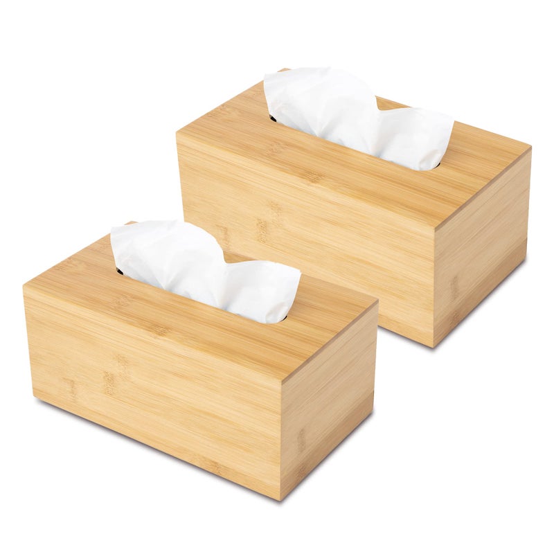 JUSK JUSK Design Tissue Box Holder  Modern Minimalist and Durable Wooden Tissue Box with Sliding Bottom EasyRefill  PremiumQuality Bamboo Tissue Box Cover Fits 184Count Box Rectangular Pack of 2 