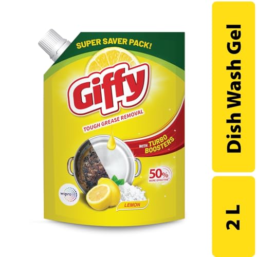 Giffy Liquid Dishwash Gel 2 Litre | Lemon and Active Salt | 50% More Effective | Tough Grease Removal Expert | Turbo Boosters | Mild fragrance | Removes Tough Malodour | Hand-Safe - Image 2