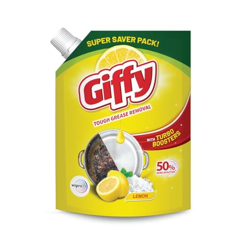 Giffy Liquid Dishwash Gel 2 Litre | Lemon and Active Salt | 50% More Effective | Tough Grease Removal Expert | Turbo Boosters | Mild fragrance | Removes Tough Malodour | Hand-Safe - Image 1