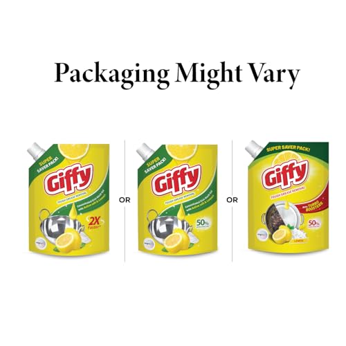 Giffy Liquid Dishwash Gel 2 Litre | Lemon and Active Salt | 50% More Effective | Tough Grease Removal Expert | Turbo Boosters | Mild fragrance | Removes Tough Malodour | Hand-Safe - Image 4