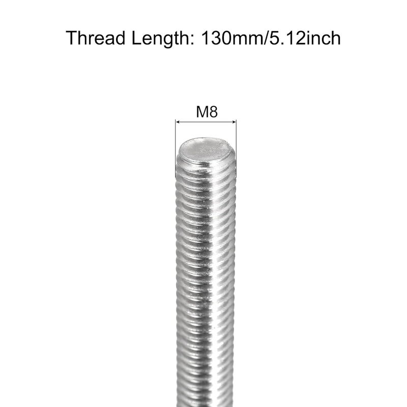 TOP-VIGOR 2Pcs M8-1.25 x 130mm Length Fully Threaded Rod, 304 Stainless Steel Right Hand Threaded Rods, Fully Studding Rod Bar for Anchor Bolts, Clamps, Hangers and U-Bolts - Image 2