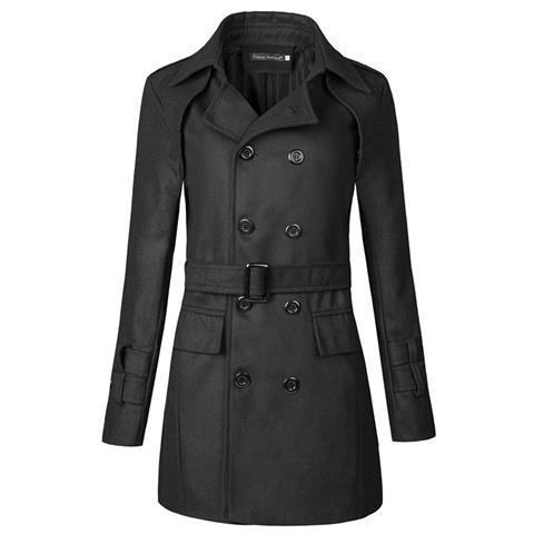 Gray Long British Style Overcoat with Belt for Men white t - Image 2