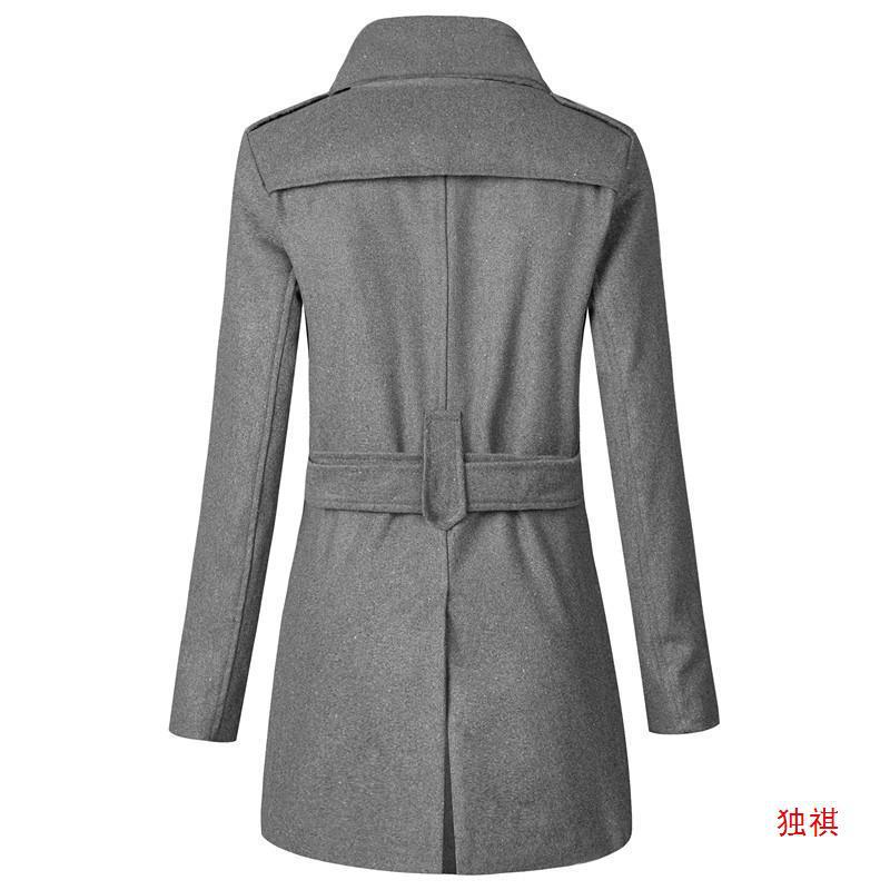 Gray Long British Style Overcoat with Belt for Men white t - Image 5