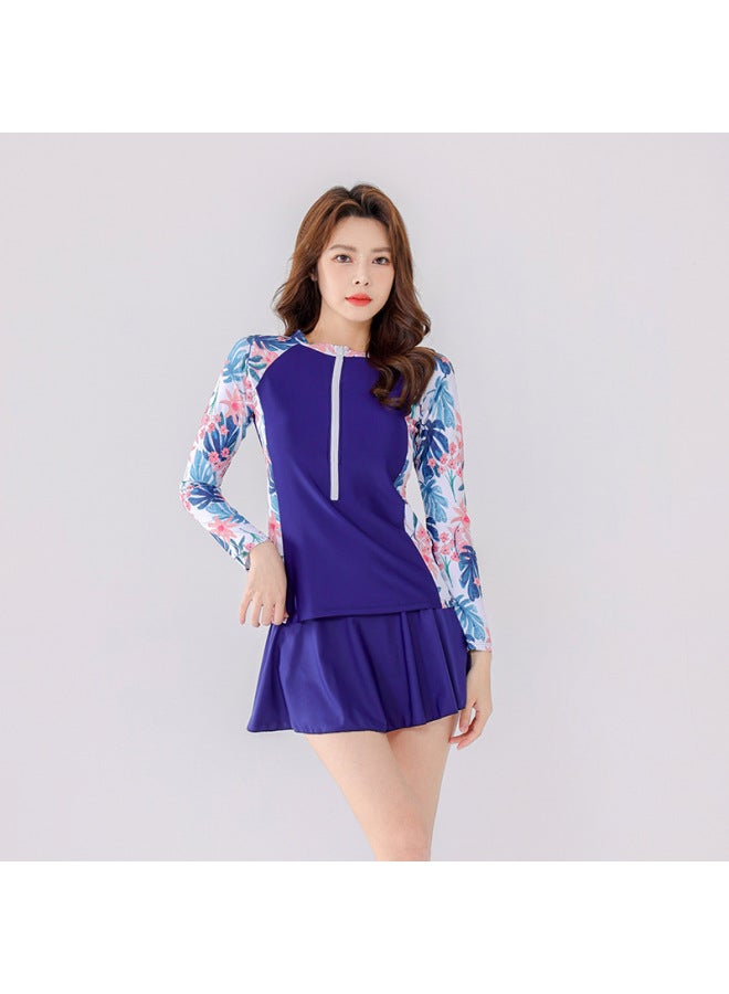 Generic Special Sale Swimsuit Women's South Korea Backless One-piece Skirt Flat Angle Belly Covering Slimming Conservative Hot Spring Swimsuit-Color:Blue-82252-Size:L - Image 1