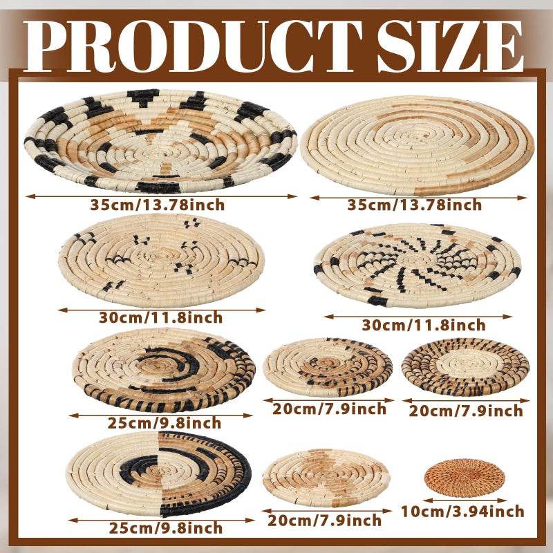 Tatuo 11 Pcs Boho Wall Basket Decor Decorative Bulrush Woven Basket Wall Decor Art Round Farmhouse Hanging Baskets for Kitchen Rustic Home Summer Decorations, Multi Sizes(Novel) - Image 3