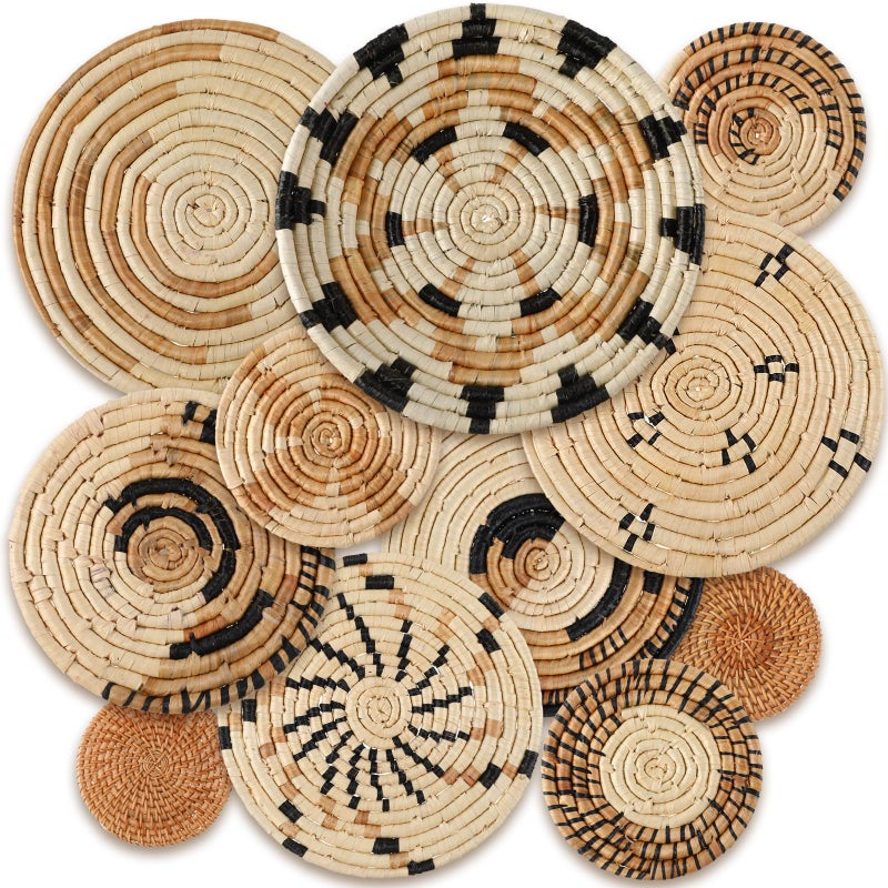 Tatuo 11 Pcs Boho Wall Basket Decor Decorative Bulrush Woven Basket Wall Decor Art Round Farmhouse Hanging Baskets for Kitchen Rustic Home Summer Decorations, Multi Sizes(Novel) - Image 1