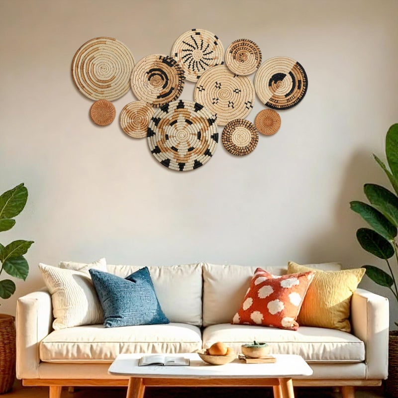 Tatuo 11 Pcs Boho Wall Basket Decor Decorative Bulrush Woven Basket Wall Decor Art Round Farmhouse Hanging Baskets for Kitchen Rustic Home Summer Decorations, Multi Sizes(Novel) - Image 2