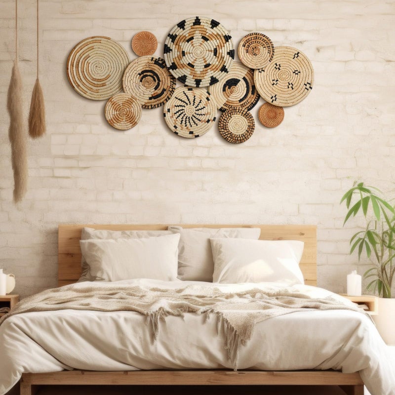 Tatuo 11 Pcs Boho Wall Basket Decor Decorative Bulrush Woven Basket Wall Decor Art Round Farmhouse Hanging Baskets for Kitchen Rustic Home Summer Decorations, Multi Sizes(Novel) - Image 4