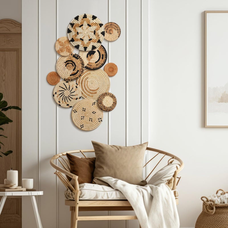 Tatuo 11 Pcs Boho Wall Basket Decor Decorative Bulrush Woven Basket Wall Decor Art Round Farmhouse Hanging Baskets for Kitchen Rustic Home Summer Decorations, Multi Sizes(Novel) - Image 5