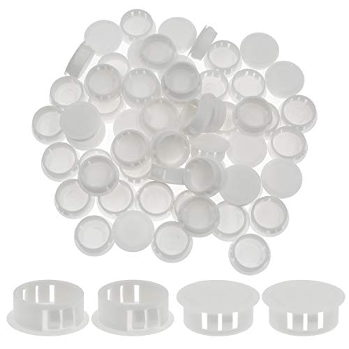 Suiwotin 60PCS 25mm1 White Hole Plugs Plastic Flush Type Hole Plugs Snap in Locking Hole Tube Furniture Fencing Post Pipe Insert End Caps White