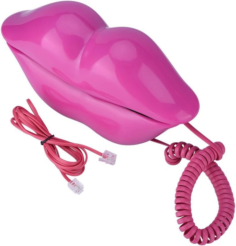 klarako Lips Telephone Novelty Rose Red Mouth Lip Shaped Phone Landline Cute Shining Desk Corded Phone for Home Hotel Office Decoration Kids Girls Gift - Image 2