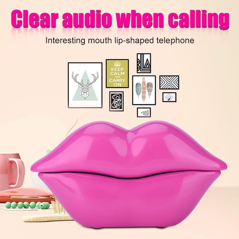 klarako Lips Telephone Novelty Rose Red Mouth Lip Shaped Phone Landline Cute Shining Desk Corded Phone for Home Hotel Office Decoration Kids Girls Gift - Image 4