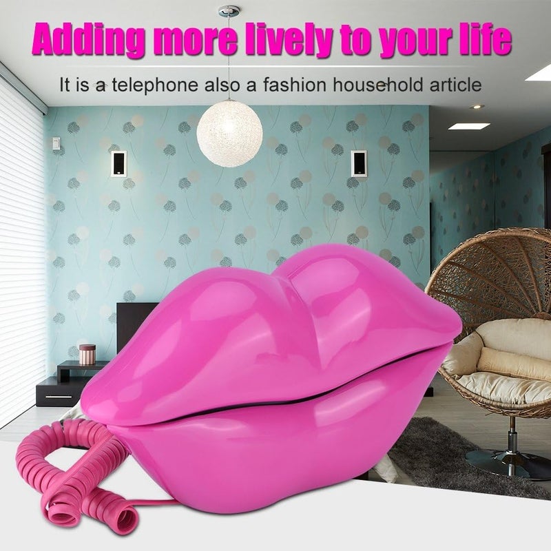 klarako Lips Telephone Novelty Rose Red Mouth Lip Shaped Phone Landline Cute Shining Desk Corded Phone for Home Hotel Office Decoration Kids Girls Gift - Image 5