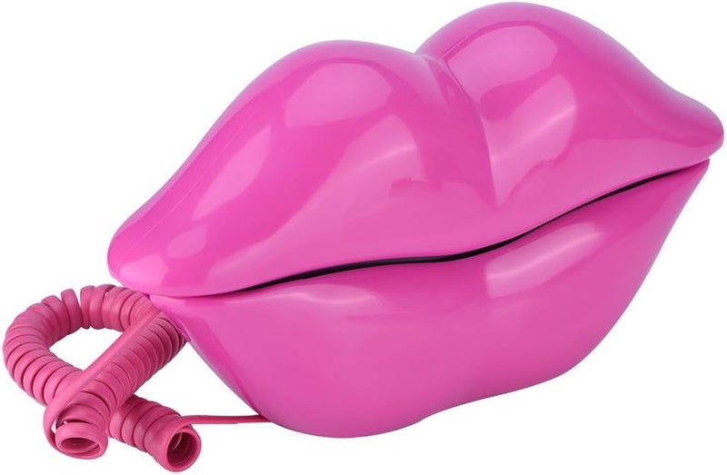 klarako Lips Telephone Novelty Rose Red Mouth Lip Shaped Phone Landline Cute Shining Desk Corded Phone for Home Hotel Office Decoration Kids Girls Gift - Image 1