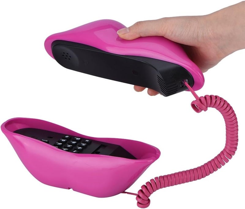 klarako Lips Telephone Novelty Rose Red Mouth Lip Shaped Phone Landline Cute Shining Desk Corded Phone for Home Hotel Office Decoration Kids Girls Gift - Image 3