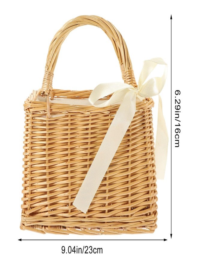 بريتي زووم سلة زهور منسوجة من بريتي زوم، 9 × 6 بوصات، حامل زهور محمول، سلة تخزين مزخرفة من القش، مناسبة للنساء لحفلات الزفاف والنزهات والديكور المنزلي والحدائقي، حقيبة يد من الخيزران، حقيبة حمل للنزهات الصيفية - Image 2