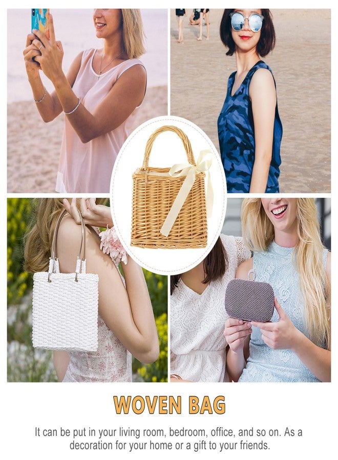 بريتي زووم سلة زهور منسوجة من بريتي زوم، 9 × 6 بوصات، حامل زهور محمول، سلة تخزين مزخرفة من القش، مناسبة للنساء لحفلات الزفاف والنزهات والديكور المنزلي والحدائقي، حقيبة يد من الخيزران، حقيبة حمل للنزهات الصيفية - Image 3