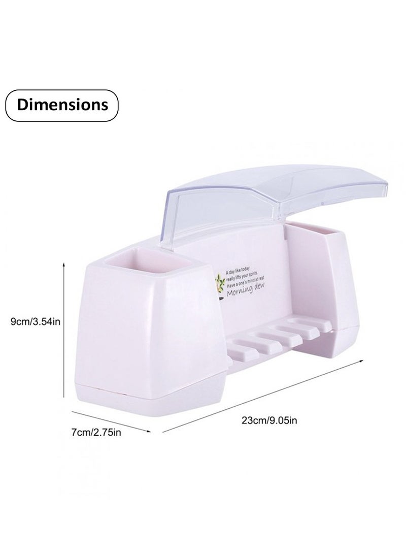 HEXAR Toothbrush Holder, 5 Slots 2 Cups Multifunctional Space-Saving Toothbrush and Toothpaste Holder, Dust Protection Cover Drain Holes Suction Hook Wall Mounted for Washroom and Bathroom  - Image 2