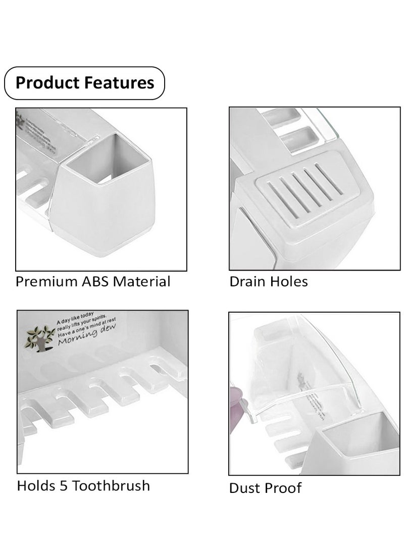 HEXAR Toothbrush Holder, 5 Slots 2 Cups Multifunctional Space-Saving Toothbrush and Toothpaste Holder, Dust Protection Cover Drain Holes Suction Hook Wall Mounted for Washroom and Bathroom  - Image 3