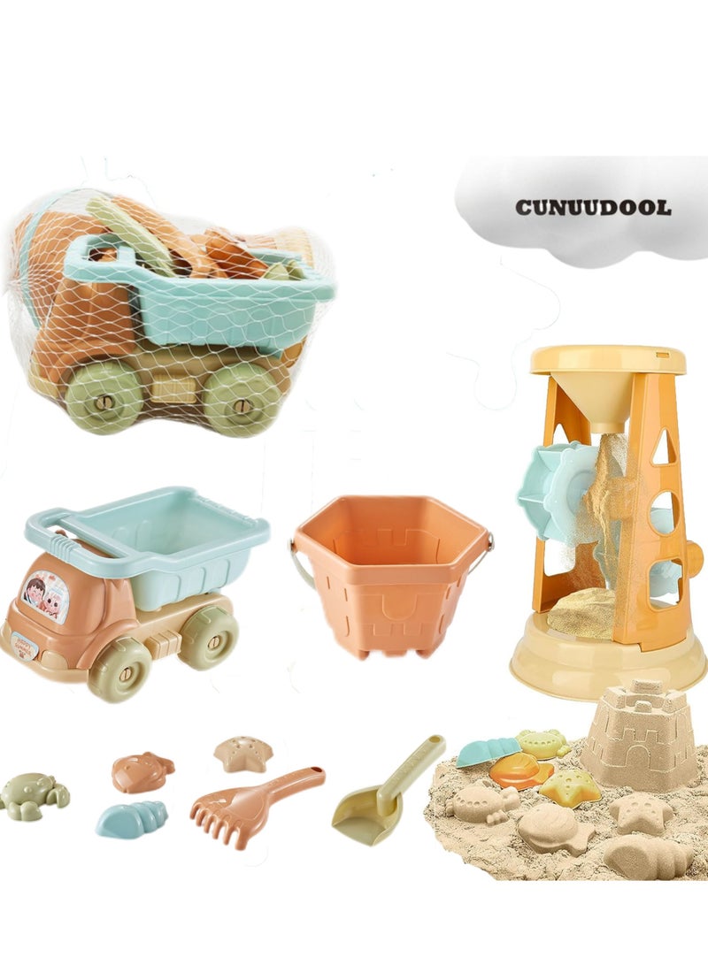 CUNUUDOOL Sand Toys,Beach Toys For Kids,Sandbox Toys, Sand Wheel And Water Wheel Toys,Includes Sand Bucket Shovel And Sand Rake For Beach,Mesh Beach Toy Bag,Sand Toys For Kids Ages 3-13 - Image 1
