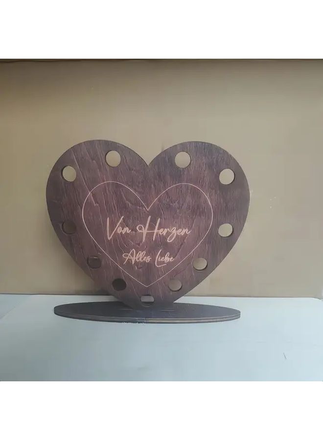Heart Shaped Artificial Wood Gift Box With 3D Love Letters For Cash Storage - Image 5