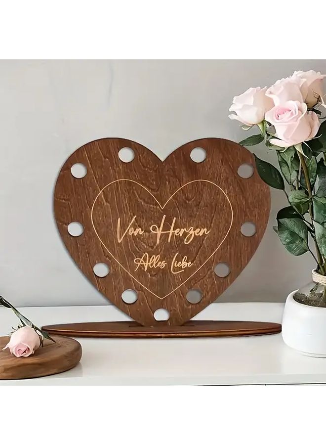 Heart Shaped Artificial Wood Gift Box With 3D Love Letters For Cash Storage - Image 2
